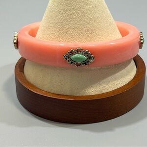Vintage Coral 80s Bangle with Faux Turquoise Accents Bracelet.